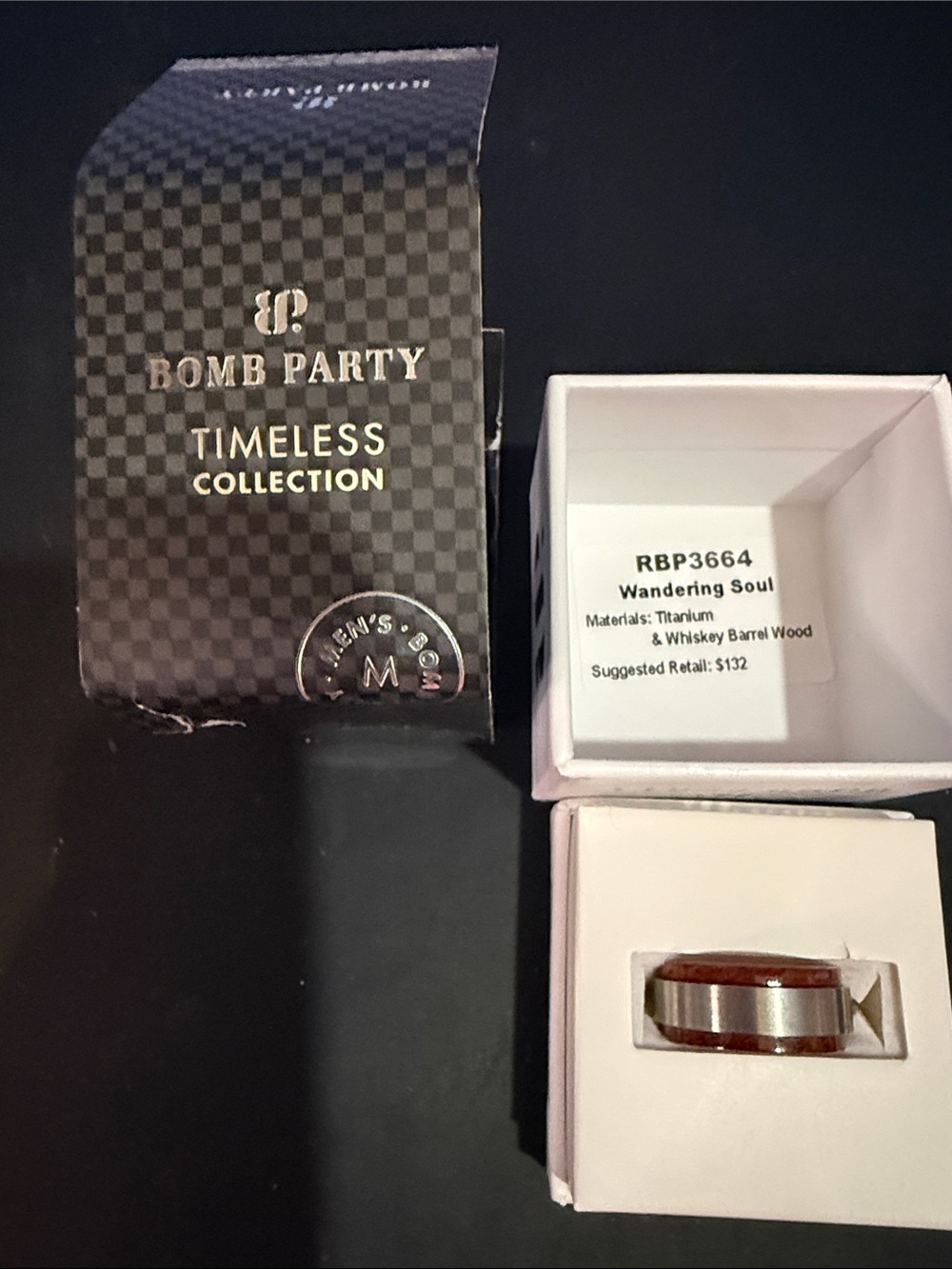 bp Timeless Collection Titanium Ring with Brown Wood Inlay